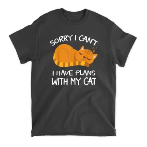 Retro Cat I'm Sorry I Can't I Have Plans With My Cat T-Shirt - Black