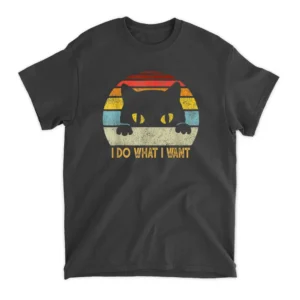 Retro I Do What I Want Cat Funny Meow 80s 90s Cat Lover T-Shirt - Black