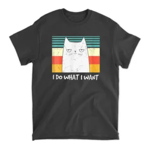 Retro Meow Cat I Do What I Want Funny Black Cat Lovers T-Shirt - Black