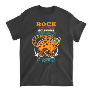 Rock Paper Scissors Hroat Punch I Win Cat Hand Game Player T-Shirt - Black
