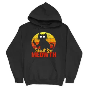 Shut Your Meowth Gory Halloween Cat With Knife Murderous Hoodie - Black