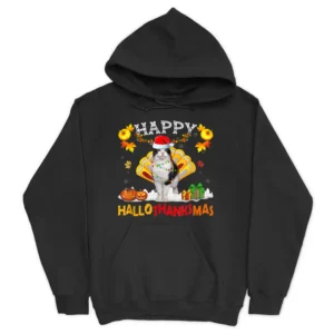 Siamese Cat Halloween Hanksgiving Christmas Hallothanksmas Hoodie - Black