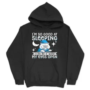 Sleeping Cat With Open Eyes Cat Lover Hoodie - Black