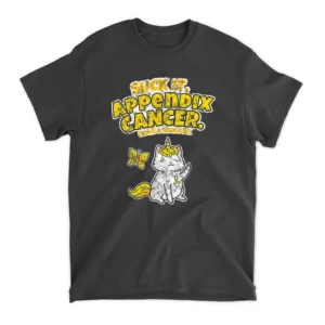 Suck It Appendix Cancer Unicorn Cat Butterfly T-Shirt - Black