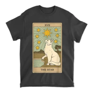 The Star Tarot Card Mermaid Gothic Cat T-Shirt - Black
