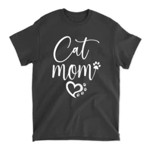 Womens Cat Mom T-Shirt - Black