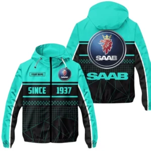 Saab Windbreaker Jacket Waterproof, Gift For Saab Fan CAR305031825234 - Cyan