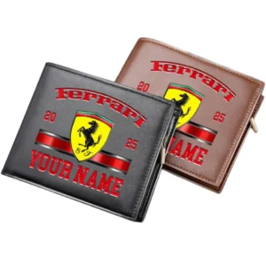 Ferrari Horizontal Leather Wallet, Gift For Ferrari Lovers, Gift For Him, Husband, Boyfriend CAR37030425042