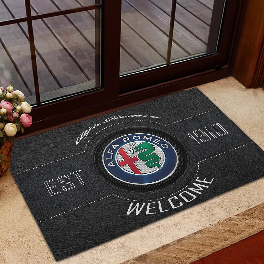 Alfa Romeo Doormat, Gift For Alfa Romeo Lovers, Gift For Him, Husband, Boyfriend CAR16902262501 - Black