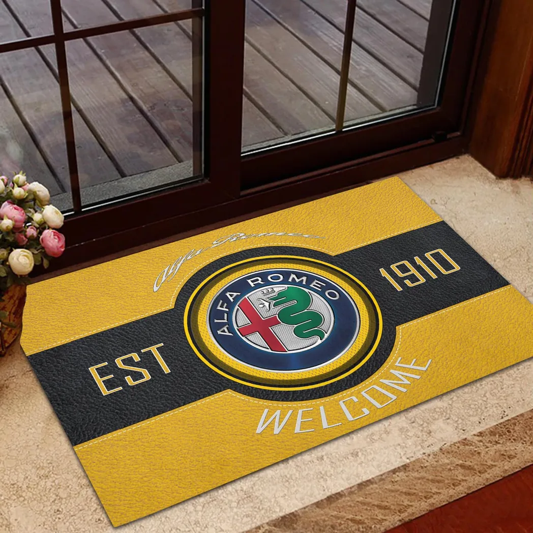 Alfa Romeo Doormat, Gift For Alfa Romeo Lovers, Gift For Him, Husband, Boyfriend CAR16902262501 - Yellow