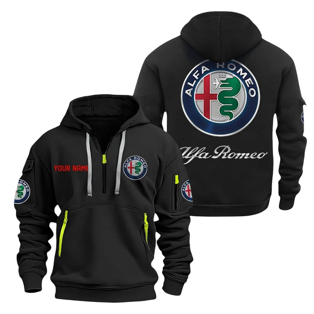 Alfa Romeo Half Zip Hoodie For Men, Gift For Alfa Romeo Lovers CAR20022125669 - Black