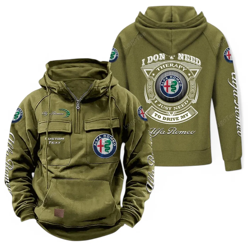 Alfa Romeo Tactical Quarter Zip Hoodie CAR106021525035, Gifts For Men, Him, Husband, Boyfriend - Army Green