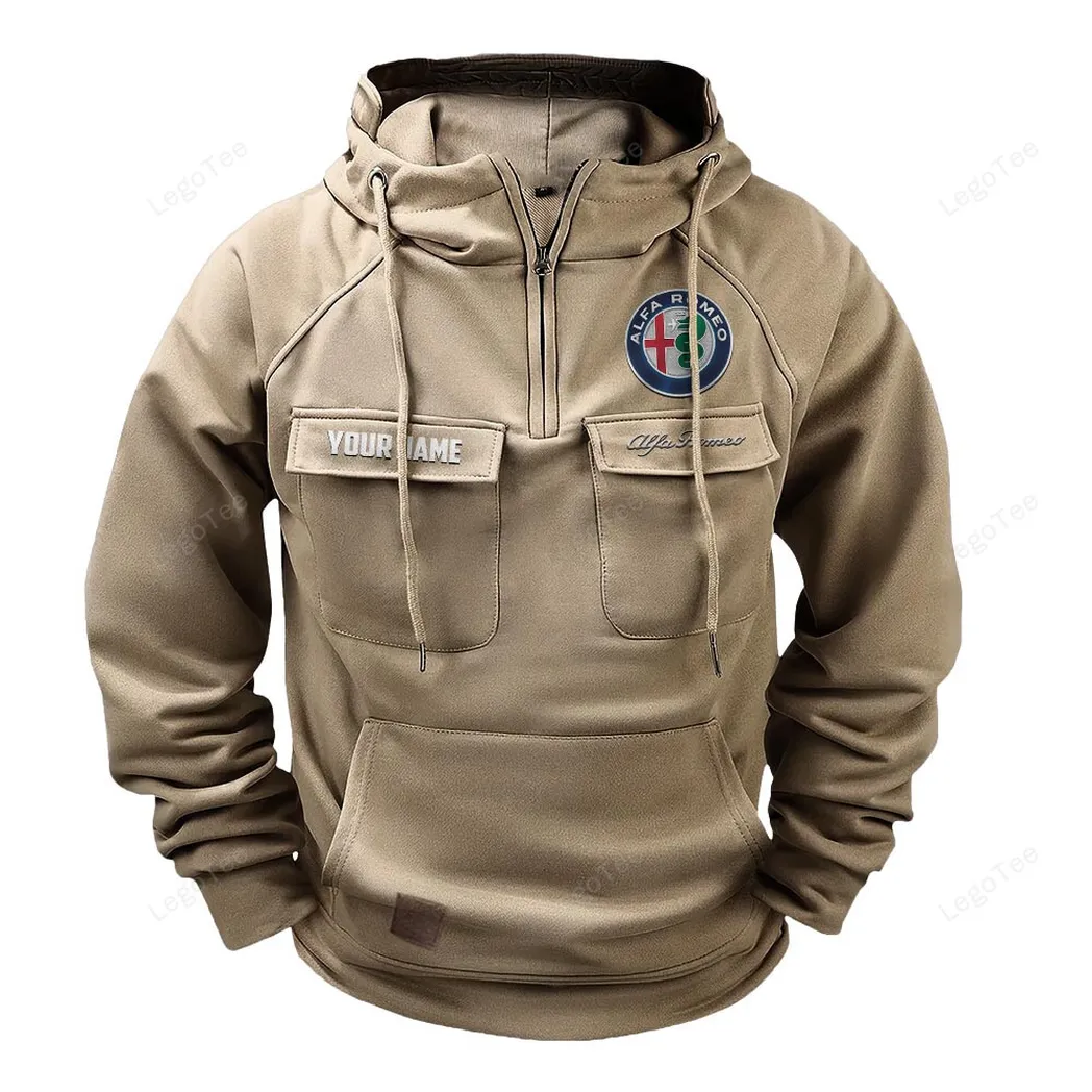 Alfa Romeo Tactical Quarter Zip Hoodie, Gift For Alfa Romeo Lovers, Gift For Him, Husband, Boyfriend - Khaki CAR109021425374-4