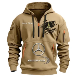 AMG Half Zip Hoodie CAR113021425849, Best Gift for Him, Husband, Boyfriend - Khaki