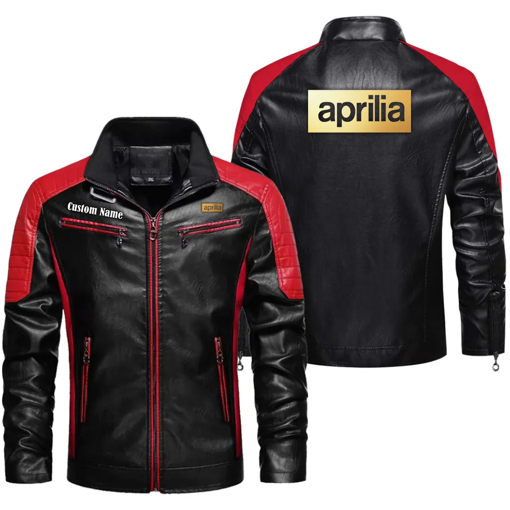 Aprilia Men's PU Leather Jacket  CAR0401022037, CAR All Over Print Men's PU Leather Jacket - Red