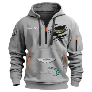 Aston Martin Half Zip Hoodie CAR113021425791, Best Gift for Him, Husband, Boyfriend - Gray