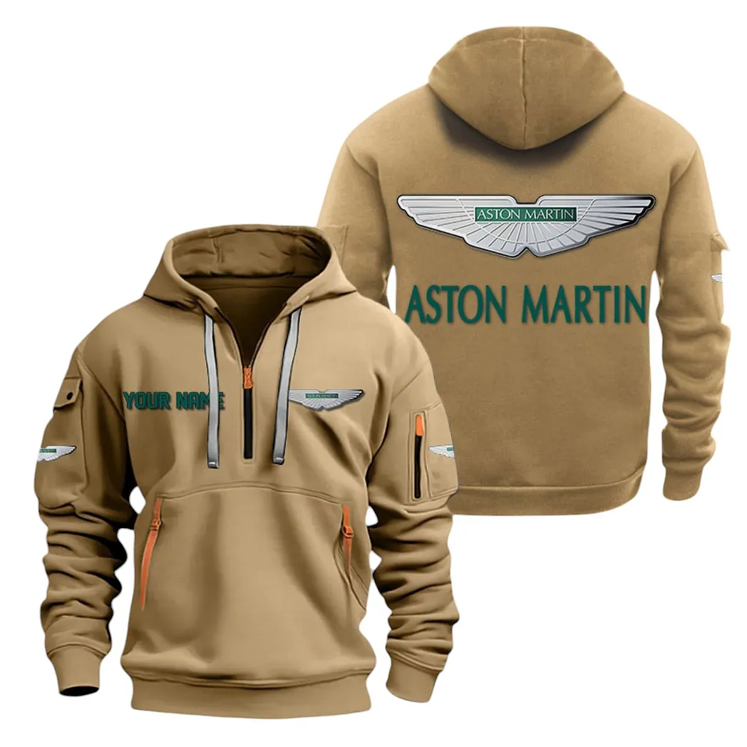 Aston Martin Half Zip Hoodie For Men, Gift For Aston Martin Lovers CAR20022125739 - Khaki