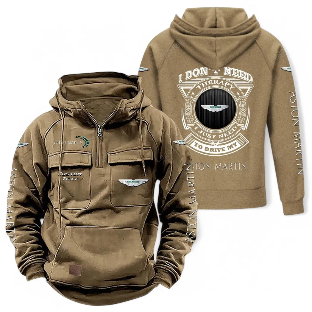 Aston Martin Tactical Quarter Zip Hoodie CAR106021525075, Gifts For Men, Him, Husband, Boyfriend - Khaki