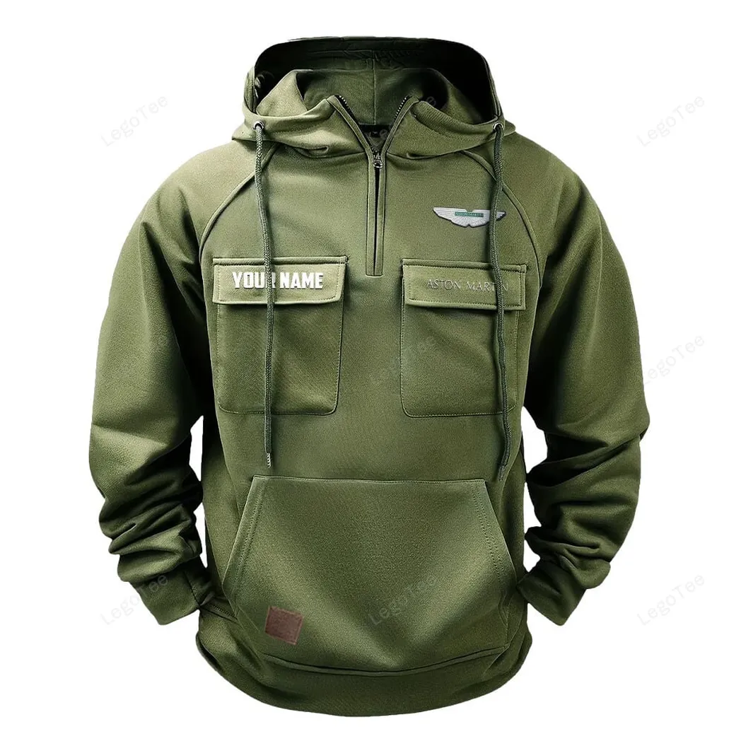 Aston Martin Tactical Quarter Zip Hoodie, Gift For Aston Martin Lovers, Gift For Him, Husband, Boyfriend - Army Green CAR109021425407-1