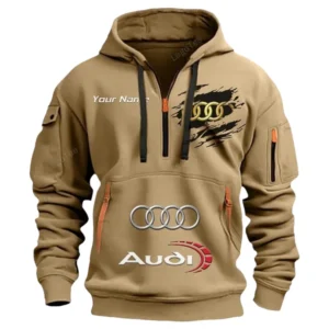 Audi Half Zip Hoodie CAR113021425777, Best Gift for Him, Husband, Boyfriend - Khaki