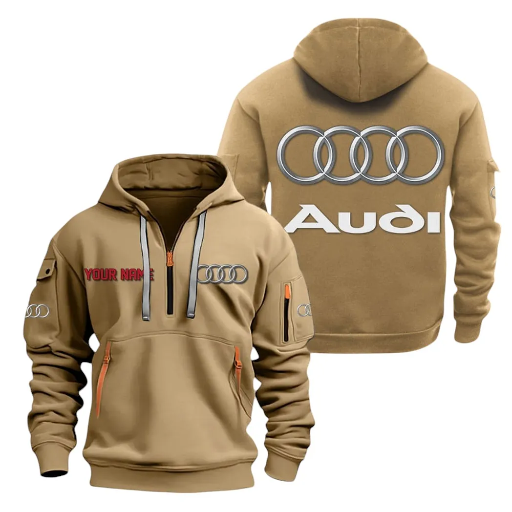 Audi Half Zip Hoodie For Men, Gift For Audi Lovers CAR20022125667 - Khaki