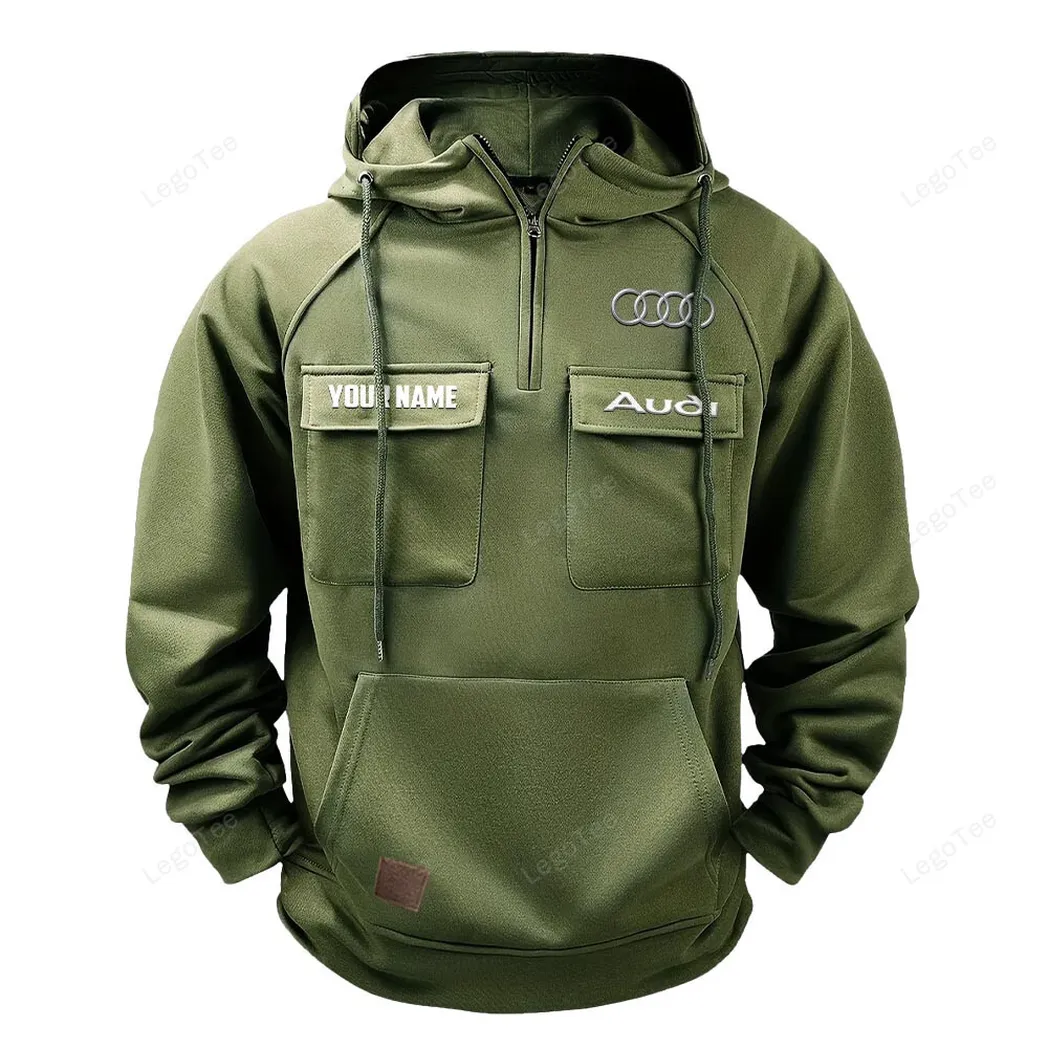 Audi Tactical Quarter Zip Hoodie, Gift For Audi Lovers, Gift For Him, Husband, Boyfriend - Army Green CAR109021425335-1