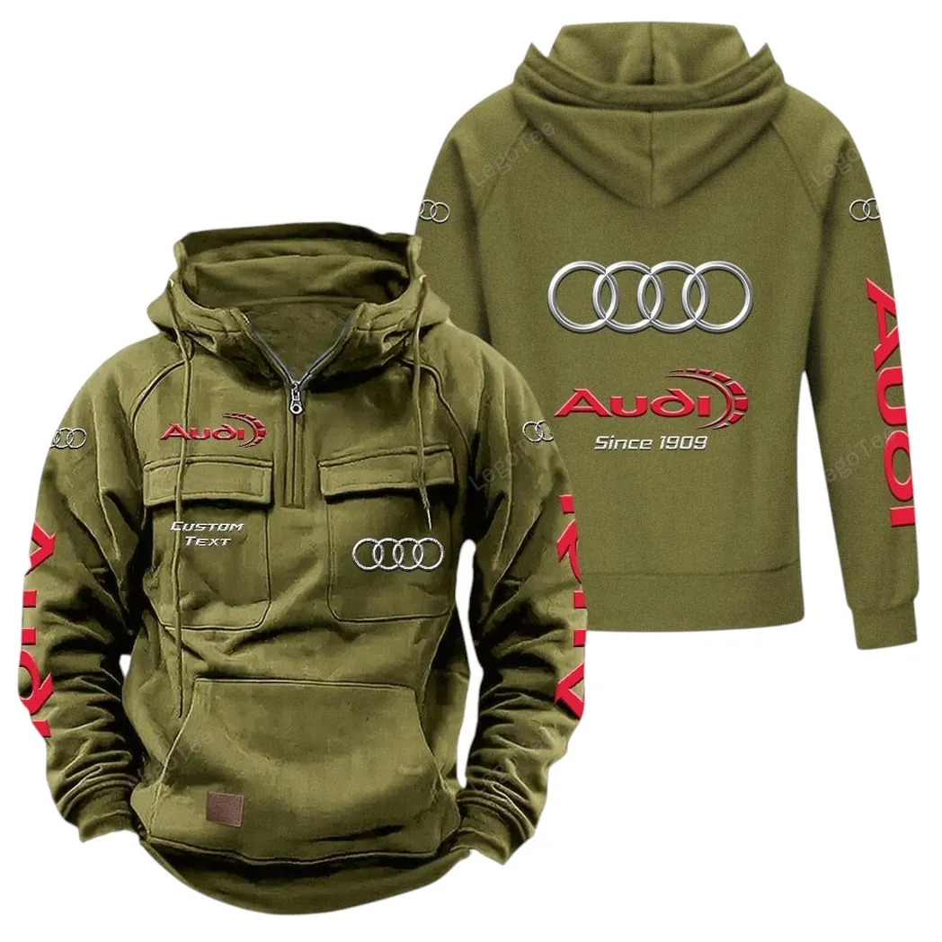 Audi Tactical Quarter Zip Hoodie, Gift For Audi Lovers, Gift For Him, Husband, Boyfriend - Army Green CAR96021425669-1