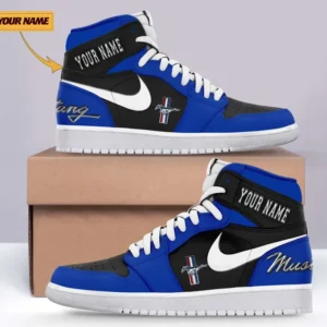 Ford Mustang Air Jordan 1 High Sneakers, Nike Sneaker For Ford Mustang Lovers CAR317032225684 - Blue