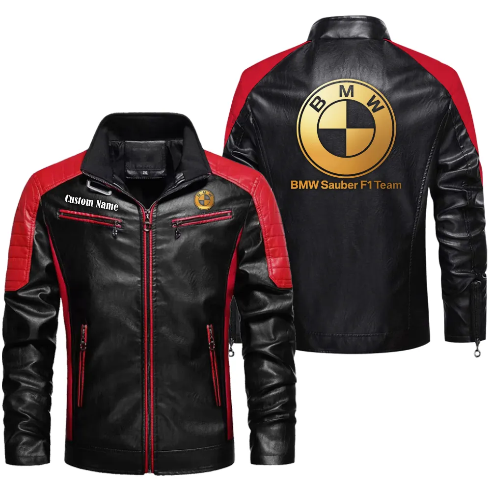 bmw f1 Men's PU Leather Jacket  CAR0401022054, CAR All Over Print Men's PU Leather Jacket - Red