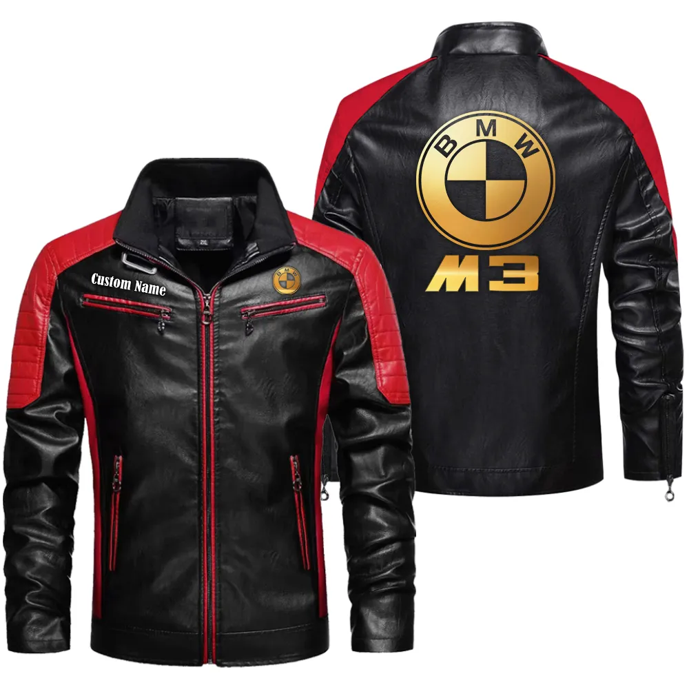 BMW M3 Men's PU Leather Jacket  CAR0401022057, CAR All Over Print Men's PU Leather Jacket - Red