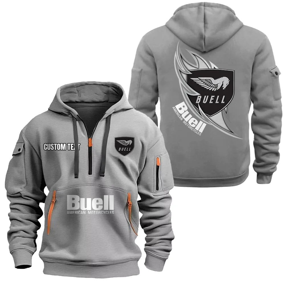 Buell Motorcycle Hoodie Half Zipper CAR1701112040, CAR All Over Print Hoodie Half Zipper - Gray