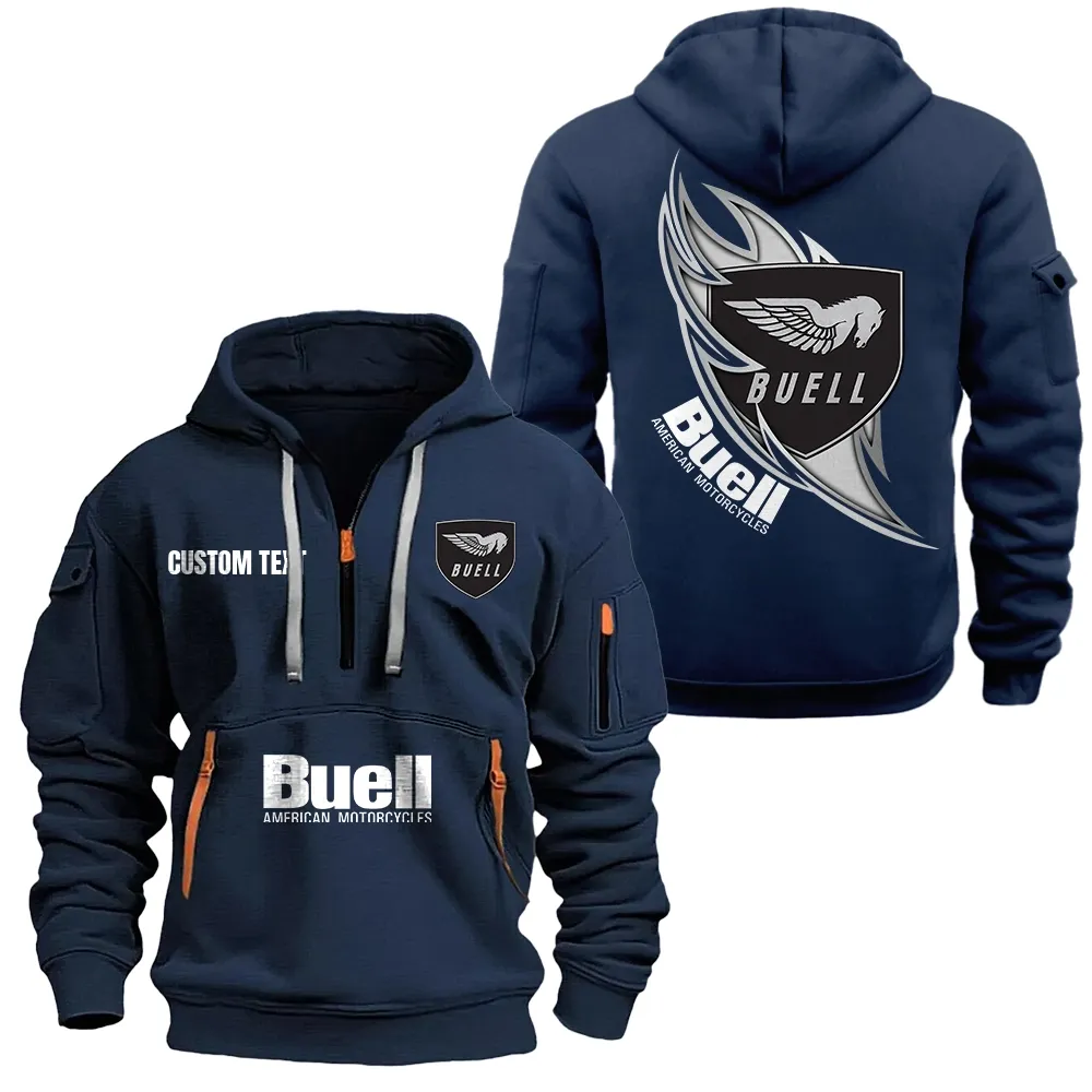 Buell Motorcycle Hoodie Half Zipper CAR1701112040, CAR All Over Print Hoodie Half Zipper - Navy