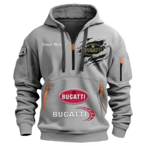 Bugatti Half Zip Hoodie CAR113021425851, Best Gift for Him, Husband, Boyfriend - Gray