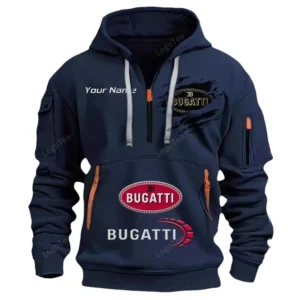 Bugatti Half Zip Hoodie CAR113021425851, Best Gift for Him, Husband, Boyfriend - Navy