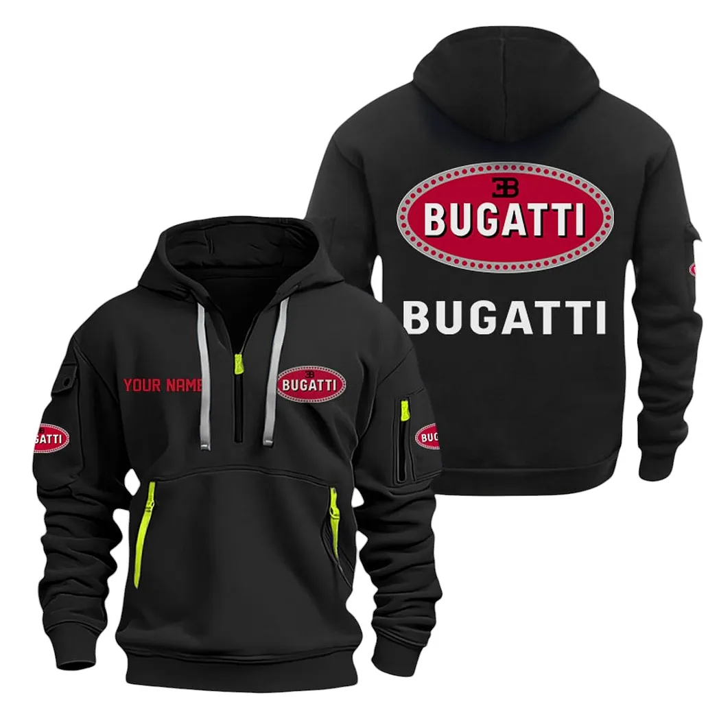 Bugatti Half Zip Hoodie For Men, Gift For Bugatti Lovers CAR20022125698 - Black