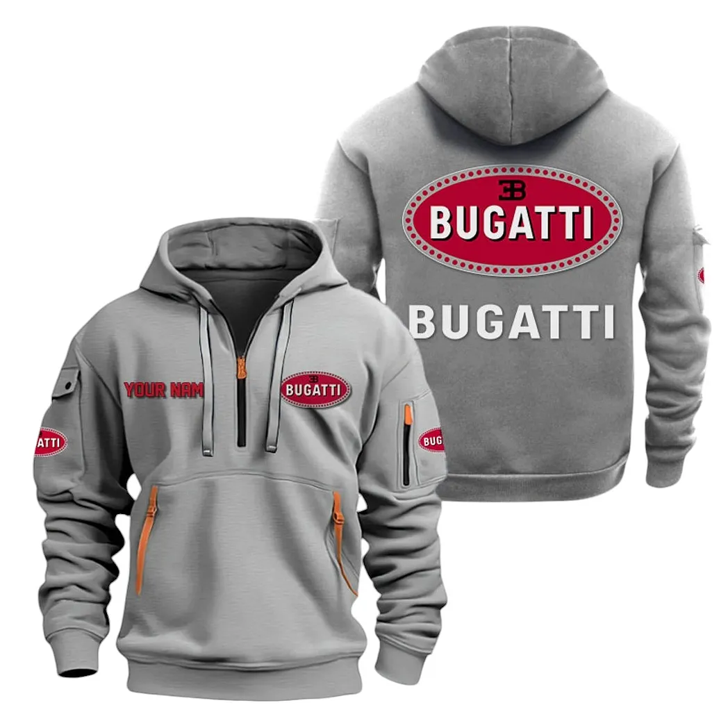 Bugatti Half Zip Hoodie For Men, Gift For Bugatti Lovers CAR20022125698 - Gray
