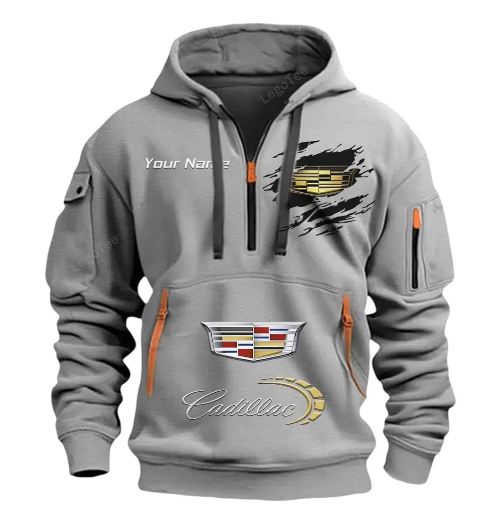 Cadillac Half Zip Hoodie CAR113021425808, Best Gift for Him, Husband, Boyfriend - Gray