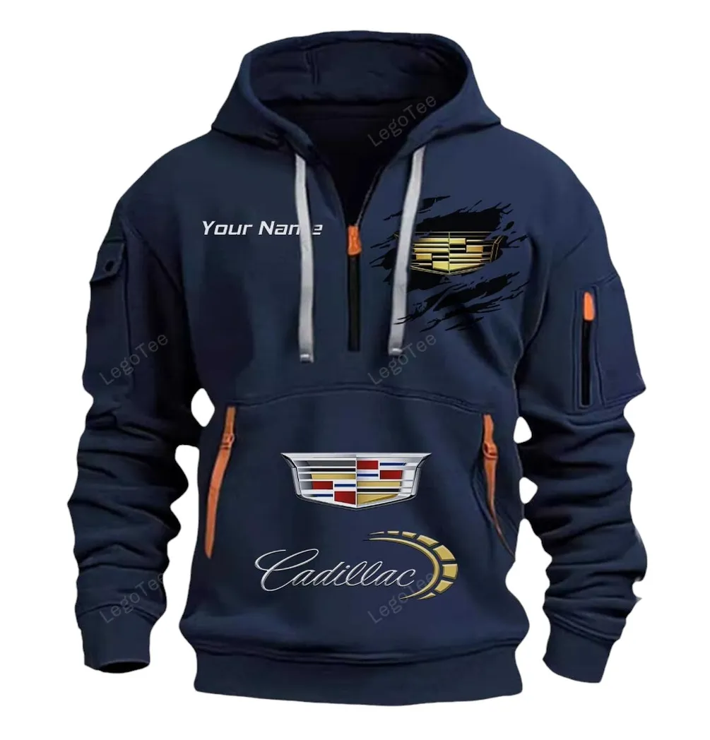 Cadillac Half Zip Hoodie CAR113021425808, Best Gift for Him, Husband, Boyfriend - Navy