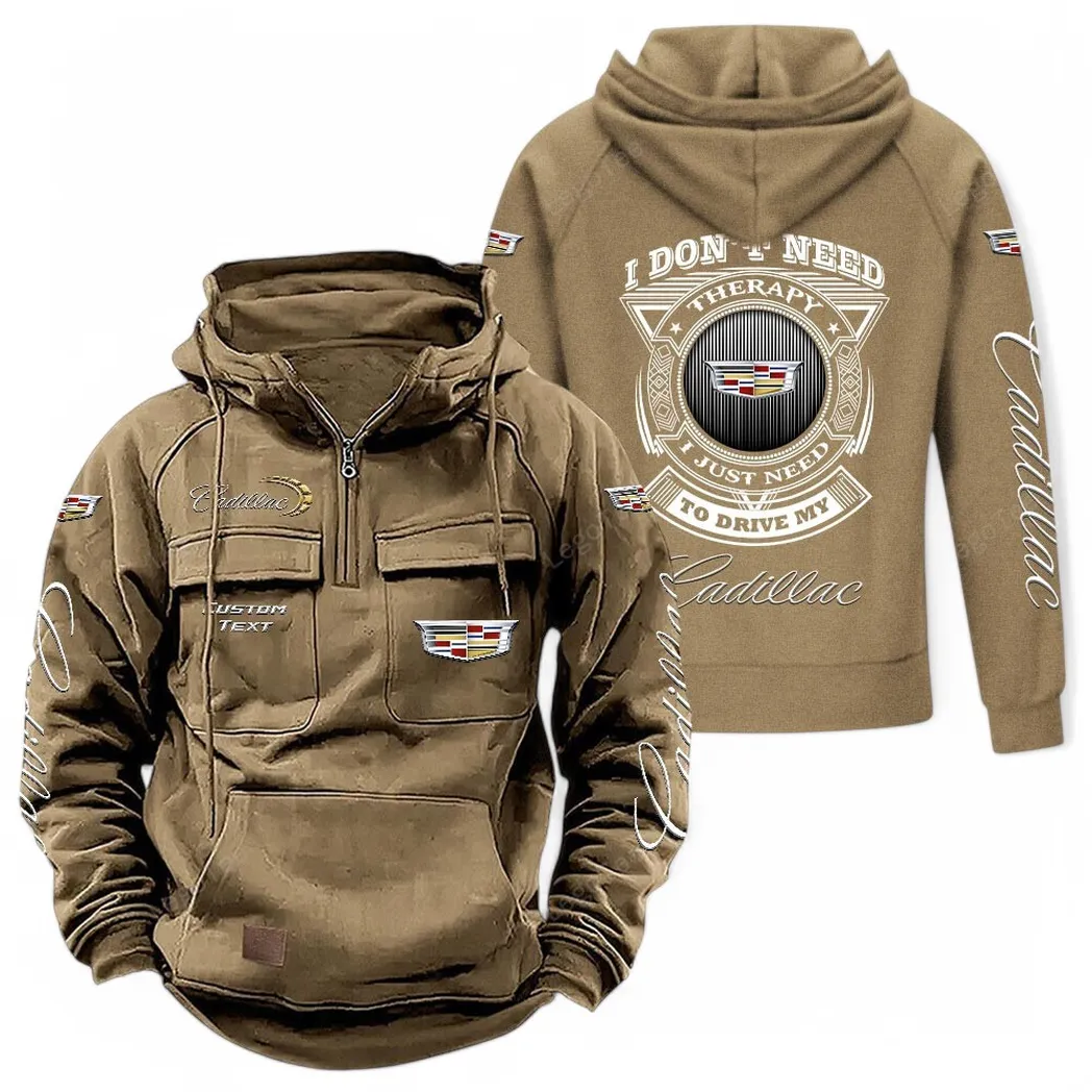 Cadillac Tactical Quarter Zip Hoodie CAR106021525059, Gifts For Men, Him, Husband, Boyfriend - Khaki