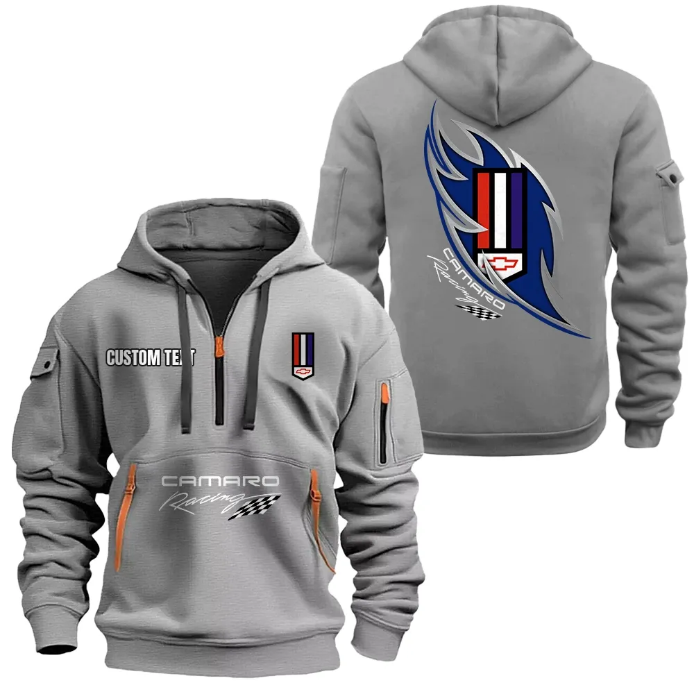 camaro racing Hoodie Half Zipper CAR1701112046, CAR All Over Print Hoodie Half Zipper - Gray