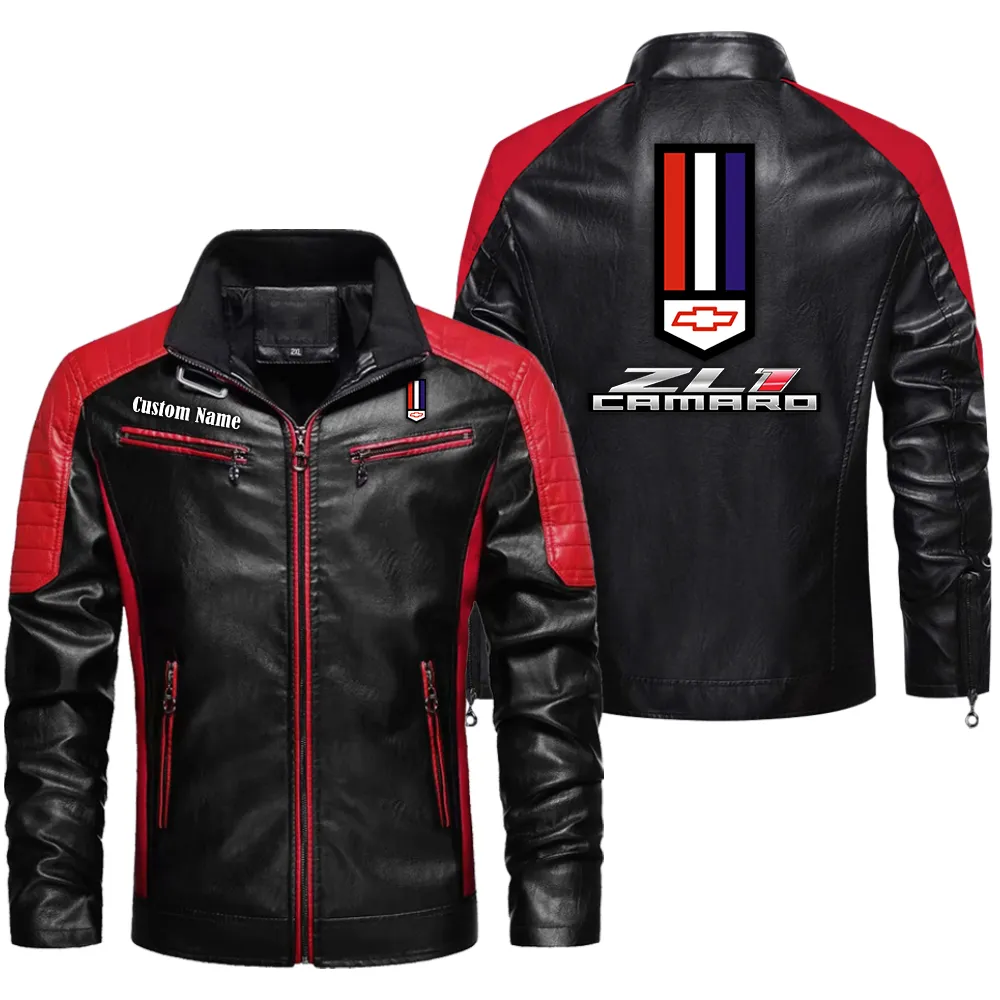 Camaro-zl1 Men's PU Leather Jacket  CAR0401022086, CAR All Over Print Men's PU Leather Jacket - Red