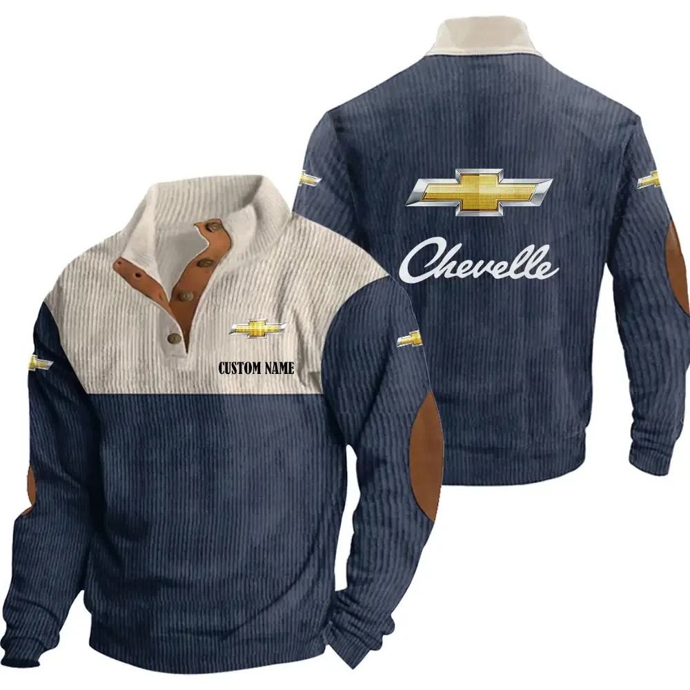 Chevrolet Chevelle Stand Up Collar Base Shirt CAR20012047, CAR All Over Print Stand Up Collar Base Shirt - Navy Blue