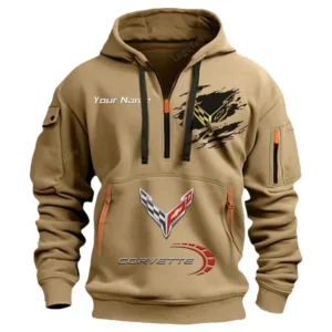 Chevrolet Corvette Half Zip Hoodie CAR113021425782, Best Gift for Him, Husband, Boyfriend - Khaki