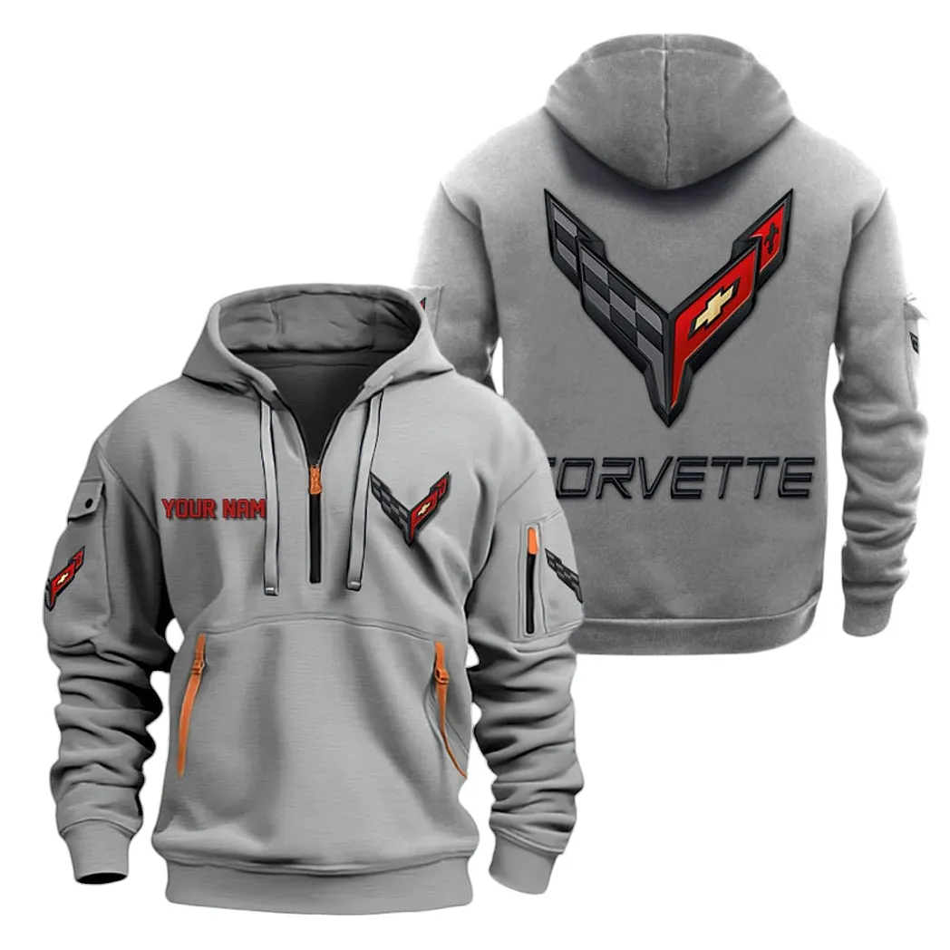 Chevrolet Corvette Half Zip Hoodie For Men, Gift For Chevrolet Corvette Lovers CAR20022125677 - Gray