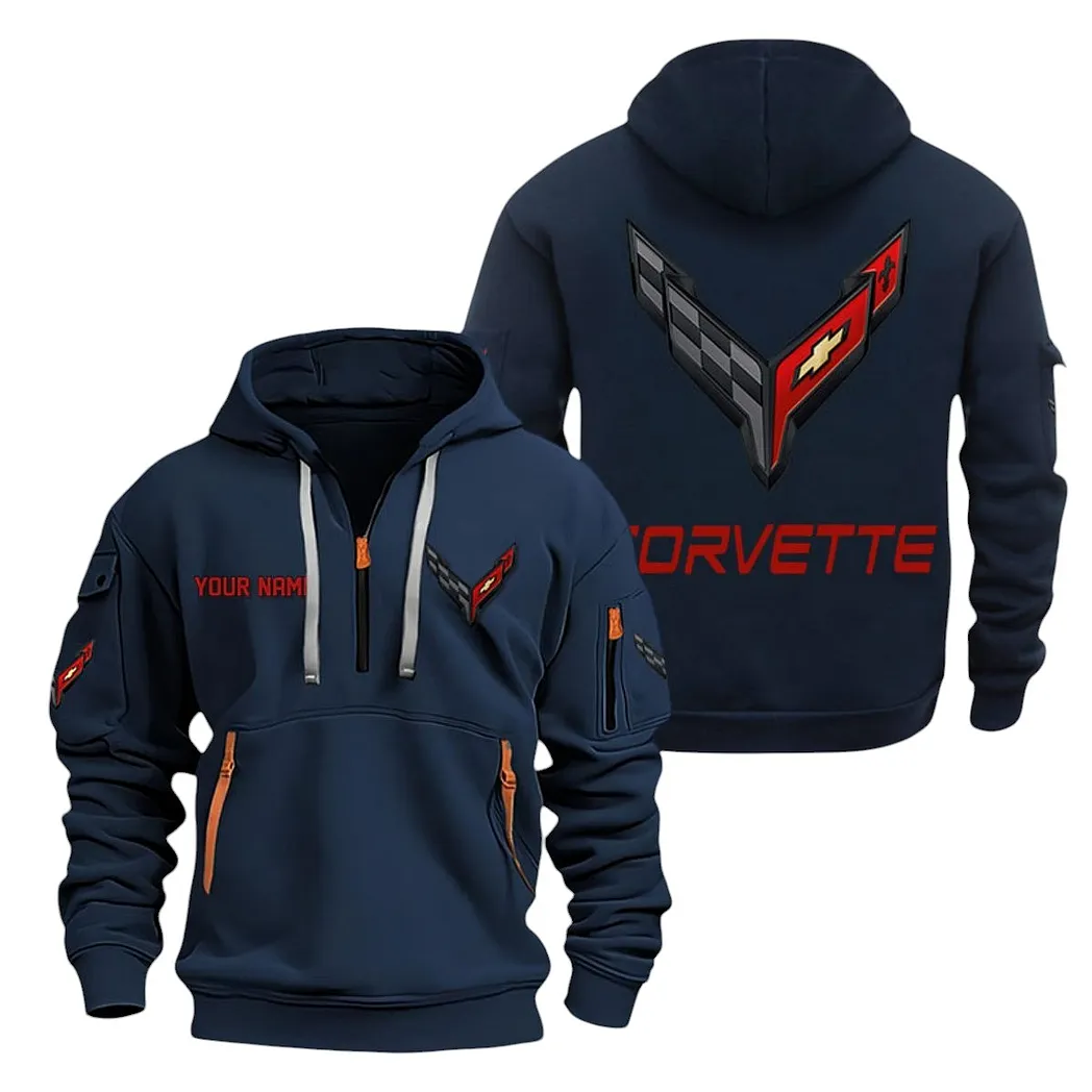 Chevrolet Corvette Half Zip Hoodie For Men, Gift For Chevrolet Corvette Lovers CAR20022125677 - Navy