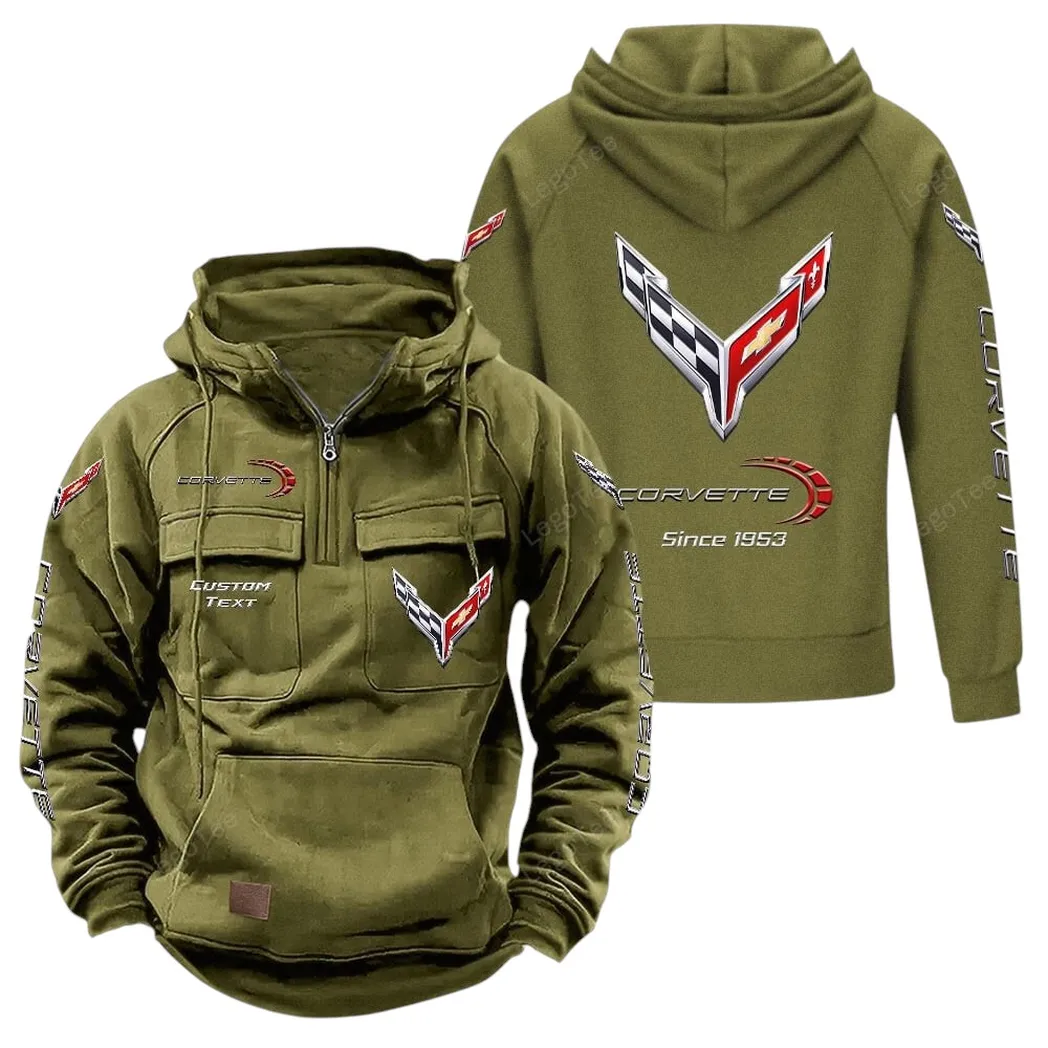Chevrolet Corvette Tactical Quarter Zip Hoodie, Gift For Chevrolet Corvette Lovers, Gift For Him, Husband, Boyfriend - Army Green CAR96021425705-1