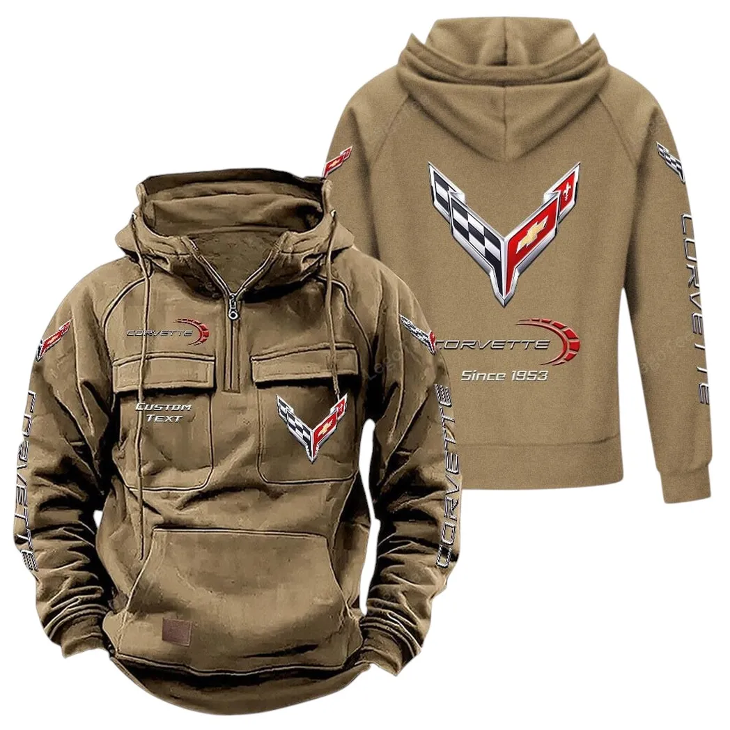 Chevrolet Corvette Tactical Quarter Zip Hoodie, Gift For Chevrolet Corvette Lovers, Gift For Him, Husband, Boyfriend - Khaki CAR96021425705-4
