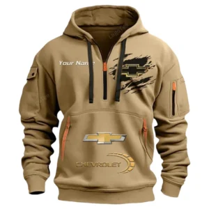 Chevrolet Half Zip Hoodie CAR113021425786, Best Gift for Him, Husband, Boyfriend - Khaki