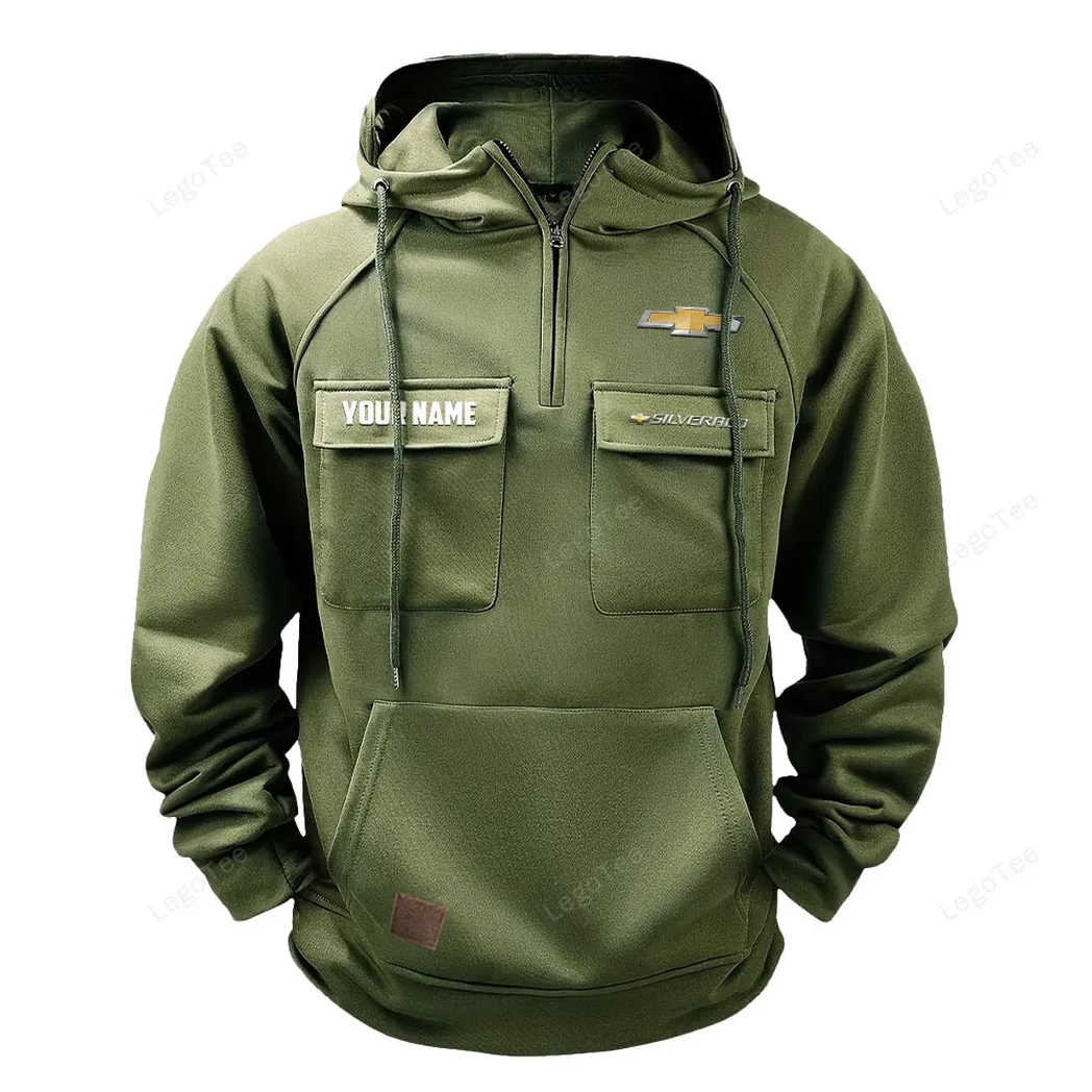 Chevrolet Silverado Tactical Quarter Zip Hoodie, Gift For Chevrolet Silverado Lovers, Gift For Him, Husband, Boyfriend - Army Green CAR109021425346-1