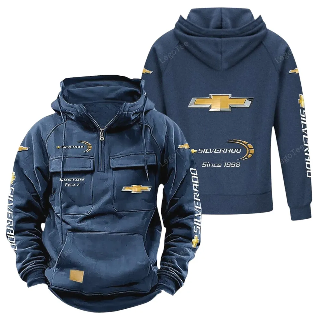 Chevrolet Silverado Tactical Quarter Zip Hoodie, Gift For Chevrolet Silverado Lovers, Gift For Him, Husband, Boyfriend - Dark Blue CAR96021425744-3